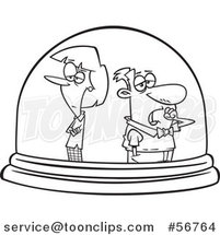 Cartoon Outline Unhappy Couple Isolated in a Snow Globe by Toonaday