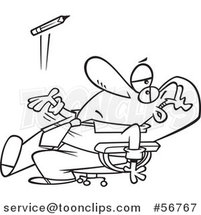 Cartoon Outline Bored Executive Business Man Leaning Back in His Chair and Tossing a Pencil by Toonaday