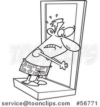 Cartoon Outline Guy in His Underware, Locked out of His House by Toonaday