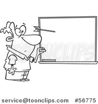 Cartoon Outline Surprised Teacher Paused in Mid Motion of Writing on a Chalkboard As a Protesting Student Throws a Dart at His Head by Toonaday