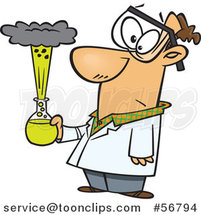 Cartoon White Scientist Holding an Exploding Concoction by Toonaday