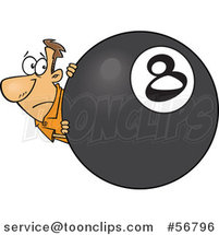 Cartoon White Guy Looking Nervously Around a Giant Eight Ball by Toonaday