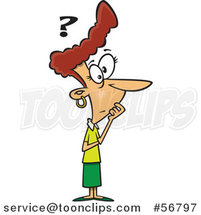 Cartoon Questioning and Thinking Red Haired White Lady by Toonaday