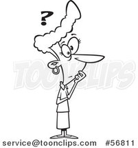 Cartoon Outline Questioning and Thinking Lady by Toonaday