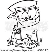 Cartoon Outline School Boy Cleaning up in a Science Lab by Toonaday