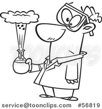 Cartoon Outline Scientist Holding an Exploding Concoction by Toonaday