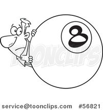 Cartoon Outline Guy Looking Nervously Around a Giant Eight Ball by Toonaday