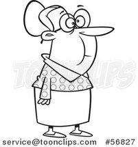 Cartoon Outline Senior Lady Standing and Waiting by Toonaday
