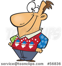 Cartoon White Guy Wearing an Ugly Christmas Sweater by Toonaday