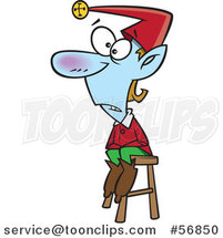 Cartoon Naughty Blue Christmas Elf Sitting on a Stool by Toonaday