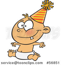 Cartoon New Year White Baby Sitting in a Diaper and Wearing a Party Hat by Toonaday
