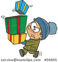 Cartoon Nervous White Boy Carrying a Shaky Stack of Christmas Gifts by Toonaday