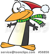 Cartoon Christmas Penguin Wearing a Scarf and Santa Hat by Toonaday