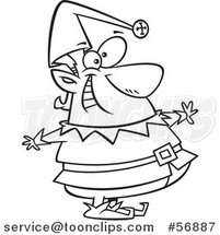 Cartoon Outline Fat Christmas Elf by Toonaday