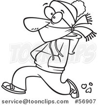 Cartoon Outline Guy Bundled up and Running in the Cold by Toonaday