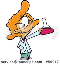 Cartoon Red Haired White School Girl Holding up a Beaker in Science Class by Toonaday