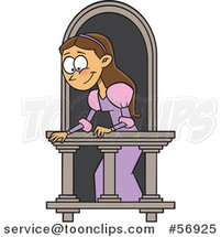 Cartoon Brunette White Lady on a Balcony, Playing Juliet by Toonaday
