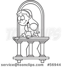 Cartoon Outline Lady on a Balcony, Playing Juliet by Toonaday