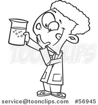 Cartoon Outline African School Boy Holding up a Beaker in Science Class by Toonaday