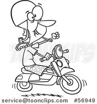 Cartoon Outline Adventurous Granny Riding a Scooter by Toonaday