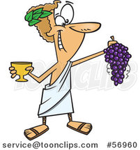 Cartoon Greek God, Dionysus, Holding a Bunch of Grapes and a Goblet by Toonaday