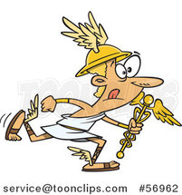 Cartoon Olympian God, Hermes, Wearing a Petasos and Running with a Porta by Toonaday