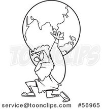 Cartoon Outline Greek God, Atlas, Carrying Earth by Toonaday