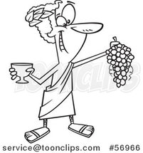 Cartoon Outline Greek God, Dionysus, Holding a Bunch of Grapes and a Goblet by Toonaday