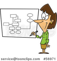 Cartoon Brunette White Businesswoman Drawing a Chart for Project Management by Toonaday
