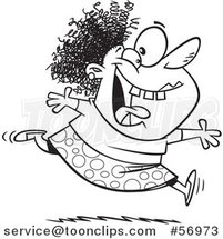 Cartoon Outline Crazy Lady Running and Leaping on Insanity Day by Toonaday