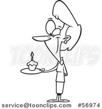 Cartoon Outline Lady Holding a Birthda Cupcake on a Plate by Toonaday