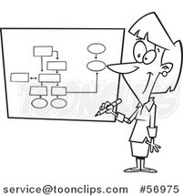 Cartoon Outline Businesswoman Drawing a Chart for Project Management by Toonaday