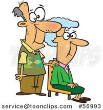 Cartoon White Senior Couple, the Wife Sitting and Guy Standing by Toonaday