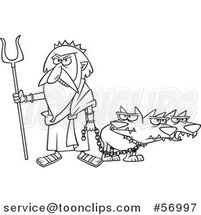 Cartoon Outline Greek God, Hades, with His Three Headed Dog, Cerberus by Toonaday