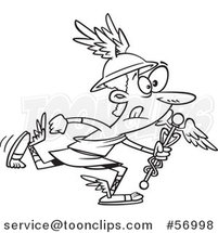 Cartoon Outline Olympian God, Hermes, Wearing a Petasos and Running with a Porta by Toonaday