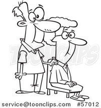 Cartoon Outline Senior Couple, the Wife Sitting and Guy Standing by Toonaday