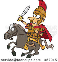 Cartoon Spartan Soldier, Alexander the Great, Wielding a Sword on a Horse by Toonaday