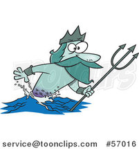 Cartoon Merman, Poseidon, Holding a Trident by Toonaday