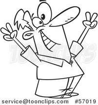 Cartoon Outline Victorious Guy Cheering by Toonaday