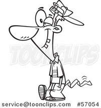 Cartoon Outline April Foolish Guy Walking with Toilet Paper Tucked in His Pants by Toonaday