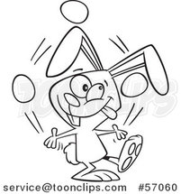Cartoon Outline Easer Bunny Rabbit Juggling Easter Eggs by Toonaday