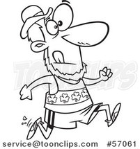Cartoon Outline St Patricks Day Leprechaun Running a Marathon by Toonaday