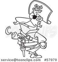 Cartoon Outline Pirate Captain with a Peg Leg and Hook Hand by Toonaday