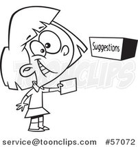 Cartoon Outline Girl Putting a Note in a Suggestion Box by Toonaday