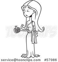 Cartoon Outline Greek Goddess, Persephone, Holding a Pomegranate by Toonaday