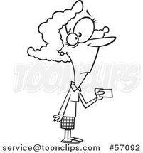 Cartoon Outline Lady Making a Purchase with a Credit or Debit Card by Toonaday