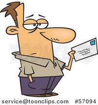 Cartoon Unhappy White Guy Mailing a Letter or Tax Payment by Toonaday