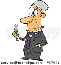 Cartoon Guy, Thomas Alva Edison, Holding an Electric Light Bulb by Toonaday