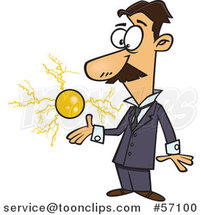 Cartoon Electrical Engineer, Nicola Tesla, with a Floating Ball of Energy by Toonaday