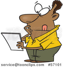 Cartoon Black Guy Pondering and Reading a Letter by Toonaday